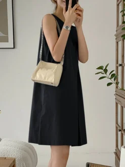 Solid Crew Neck Sleeveless Pocket Keyhole Back Dress -Zanzea Shop 090e1b27 a7a3 42d9 9d6d 0e9a0d16f89c