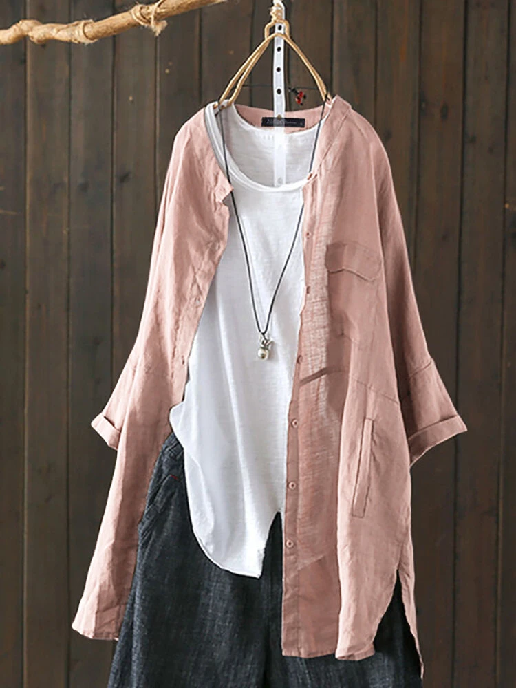 Vintage Solid Color High Low Plus Size Long Shirt 8 Vintage Solid Color High Low Plus Size Long Shirt - Image 8