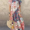 Floral Print Patchwork Short Sleeve A-line Plus Size Dress