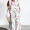Women Floral Plant Print V-Neck Ruffle Sleeveless Jumpsuit
