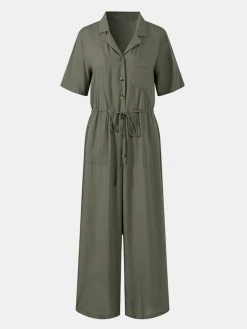 Solid Color Lapel Collar Button Short Sleeve Jumpsuit With Pocket -Zanzea Shop 09ec3a0c 6396 44fc a065 7cb3c0b7c67f