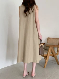 Solid O-neck Pleated Sleeveless Pocket Women Casual Dress -Zanzea Shop 0a0d0a9e 3cc3 4fec ad9a fd5a6b6482db