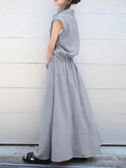 Solid Drawstring Waist Pocket Button Front Maxi Cargo Dress -Zanzea Shop 0a37fb86 5d82 4eba 9ce2 00d119d7ef08