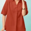 Women Solid Color Lapel Casual Short Sleeve Shirt
