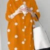 Dot Print Loose Lapel Long Sleeve Button Down Shirt