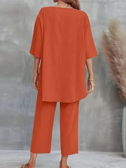 Women Solid Crew Neck High-Low Hem Cotton Co-ords -Zanzea Shop 0a9d2e9c 42f3 46c7 b1f8 8b002f9d473e