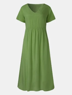 Casual Solid Color V-neck Plus Size Dress -Zanzea Shop 0aaa8a3f 7136 4a20 9fac c02649794f0d