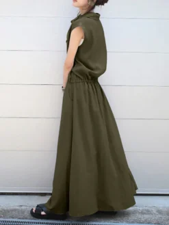 Solid Drawstring Waist Pocket Button Front Maxi Cargo Dress -Zanzea Shop 0af1bb8c 7322 4563 a0e8 112cdf7fb2bf