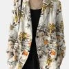 Floral Print Casual Lapel Collar Button Women Loose Blazer