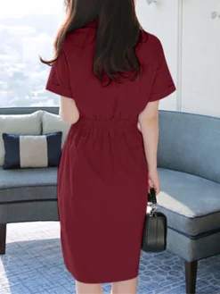 Solid Tie Front Pocket Lapel Short Sleeve Casual Dress -Zanzea Shop 0b2d85d7 2431 441e 8b81 1574e32af2b0