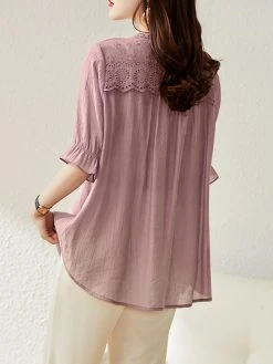 Lace Panel Button Front Loose Half Sleeve V-neck Blouse -Zanzea Shop 0b98b652 3087 43f7 be65 2071af4dea56