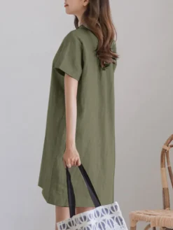 Solid Short Sleeve Button Front Half Placket Dress -Zanzea Shop 0ba07438 6040 4f8c b412 7b89a2c268c1