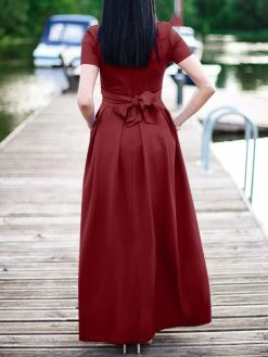 Solid Short Sleeve Pocket Crew Neck Maxi Dress -Zanzea Shop 0bb5a4ae d63b 4a1e 9c0a 374a673ddbbe