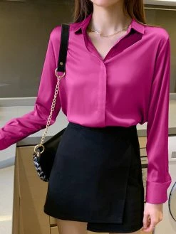 Solid Satin Button Lapel Long Sleeve Shirt -Zanzea Shop 0bce7f64 57ef 4860 aa17 72923ba91a99