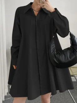 Solid Long Sleeve Lapel Button Front Casual Shirt Dress -Zanzea Shop 0c0de33f 8b41 45e9 9ee0 8669f4b20267