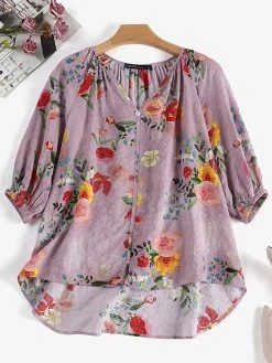 Women Swan Watercolor Floral Print V-Neck Half Sleeve Blouse -Zanzea Shop 0c4cc48a aeca 40e6 91ae 2f6d2a253773
