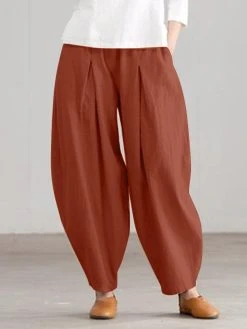 Women Solid Pleated Cotton Casual Elastic Waist Pants -Zanzea Shop 0c56aa30 3ca9 45b5 90a0 23dd73ccbf96