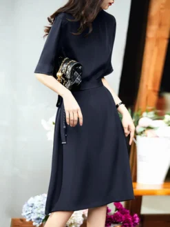 Solid Satin Keyhole Back Half Sleeve Casual Dress With Belt -Zanzea Shop 0c90e53f f440 45b7 8de0 af174ef6903c