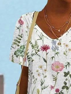 Women Allover Floral Plant Print V-Neck Short Sleeve T-Shirt -Zanzea Shop 0c9cc6b0 8670 4191 84d2 6ba6e4b6670b