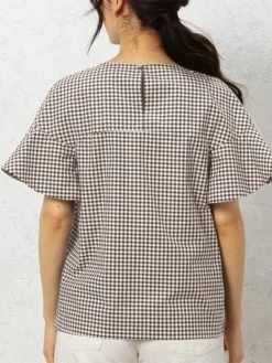 Check Print Ruffle Sleeve Crew Neck Keyhole Back Blouse -Zanzea Shop 0ca07cc3 7d1b 4ccb 9f13 a0a4a48cf599