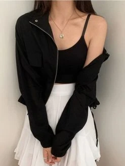 Solid Lapel Long Sleeve Zip Front Drawstring Jacket -Zanzea Shop 0ccfed51 d8c9 4f41 95a1 8d98aa8cb206