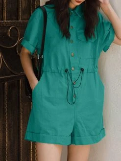 Solid Drawstring Waist Pocket Lapel Short Sleeve Cargo Romper 20 Solid Drawstring Waist Pocket Lapel Short Sleeve Cargo Romper -Zanzea Shop 0cdd4dde 3ea3 41b0 981a 4c80acd50894