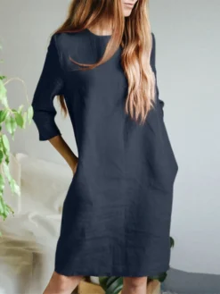 Women Solid Crew Neck Cotton Casual 3/4 Sleeve Dress 11 Women Solid Crew Neck Cotton Casual 3/4 Sleeve Dress -Zanzea Shop 0cfe6abe bd37 4a45 93e2 feb53e64db48