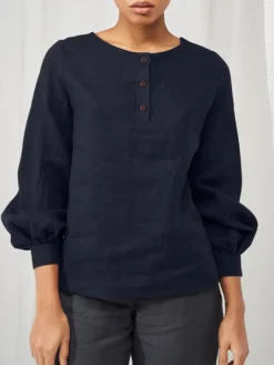 Solid Lantern Sleeve Button Front Crew Neck Blouse -Zanzea Shop 0d16b488 8acc 4957 ae97 a8005f8b3114