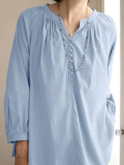 Solid Pleated Stand Collar Blouse For Women