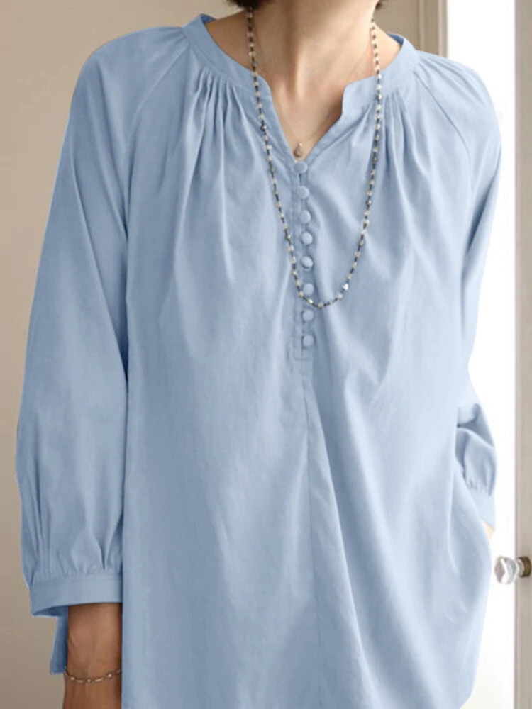 Solid Pleated Stand Collar Blouse For Women 1 Solid Pleated Stand Collar Blouse For Women