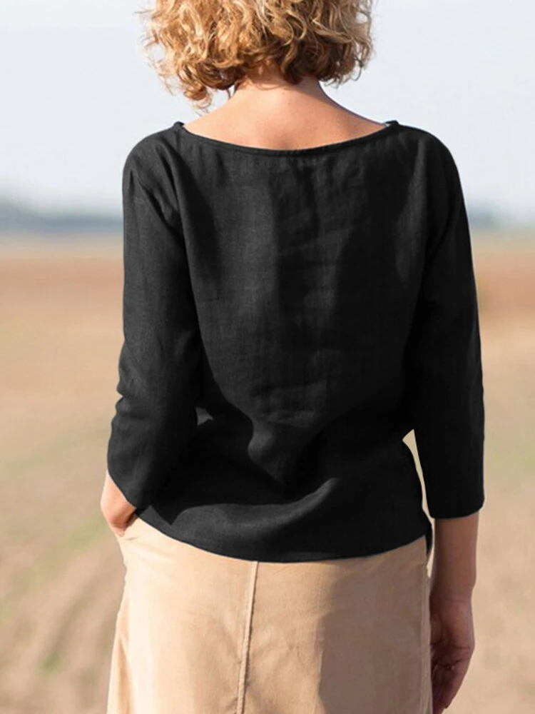 Solid Long Sleeve Casual Crew Neck Blouse For Women 6 Solid Long Sleeve Casual Crew Neck Blouse For Women - Image 6