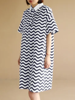 Chevron Pattern Pocket Button Lapel Short Sleeve Casual Dress -Zanzea Shop 0e15ab00 b90f 4d85 979f db461b251966