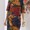 Floral Printed Split O-neck Half Sleeve Vintage Dress