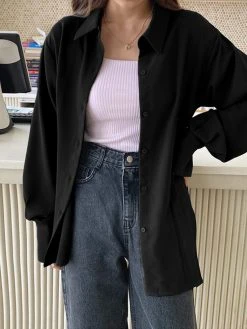 Solid Irregular Pleated Long Sleeve Lapel Button Down Shirt -Zanzea Shop 0e71b48e 10fc 4eb1 af32 b8adac85a896