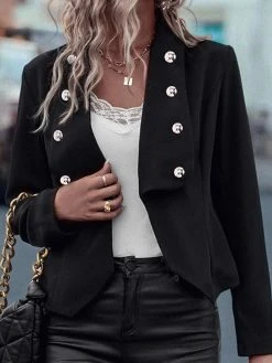 Solid Long Sleeve Lapel Blazer For Women