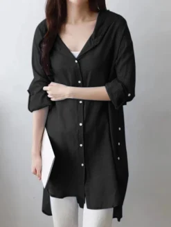 Solid Hooded Roll Tab Sleeve Button Front Blouse -Zanzea Shop 0e80e94a bd89 4aa4 bd75 55668206040f