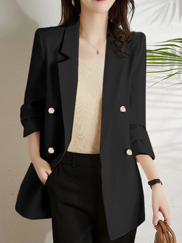Solid Lapel Pocket Long Sleeve Button Casual Blazer 5 Solid Lapel Pocket Long Sleeve Button Casual Blazer - Image 5