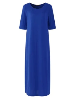 Solid Color O-neck High Slit Plus Size Dress For Women -Zanzea Shop 0eb3eb85 ab49 4f45 a301 d4be00c8cb9a