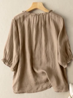 Lettuce Edge Crew Neck Solid Button 3/4 Sleeve Blouse -Zanzea Shop 0ec06a7c 7e96 4c6d 95f8 a32124b58d6e