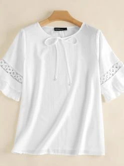 Tiered Ruffle Sleeve Solid Tie Front Crew Neck Blouse -Zanzea Shop 0f30471f df2d 47a7 b306 3b85f50c188a