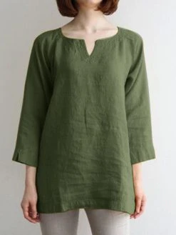 Solid Casual Notch Neck 3/4 Sleeve Blouse -Zanzea Shop 0f431d59 d9d8 42d1 b40c 138ff9b6946c