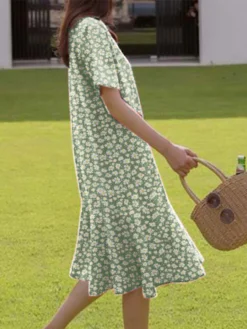 Allover Floral Print Ruffle Hem Short Sleeve Crew Neck Dress -Zanzea Shop 0f6a8aca 4549 4ef0 acbb c85097979490