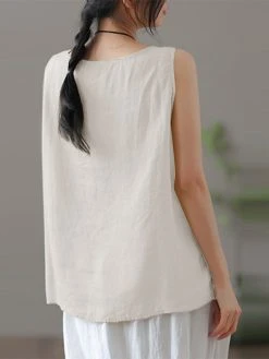 Solid Fold Pleated Crew Neck Sleeveless Casual Tank Top -Zanzea Shop 0f8a028f 0159 4c4f aa94 db085bf6a099
