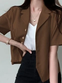Solid Button Front Lapel Short Sleeve Casual Blazer -Zanzea Shop 0f97ffb9 38d9 4336 bd42 a93dcbcb3e14