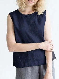 Solid Crew Neck Keyhole Back Casual Tank Top