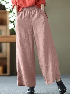 Solid Wide Leg Pocket Elastic Waist Cotton Pants -Zanzea Shop 103d51e3 edd7 4484 9a6e e4a3d7c6b058