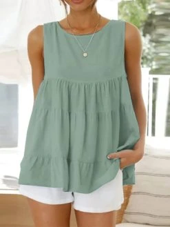 Solid Patchwork Keyhole Back Crew Neck Sleeveless Tank Top -Zanzea Shop 10498fa4 a5b7 4e8e 8d9e 04c3bddba490