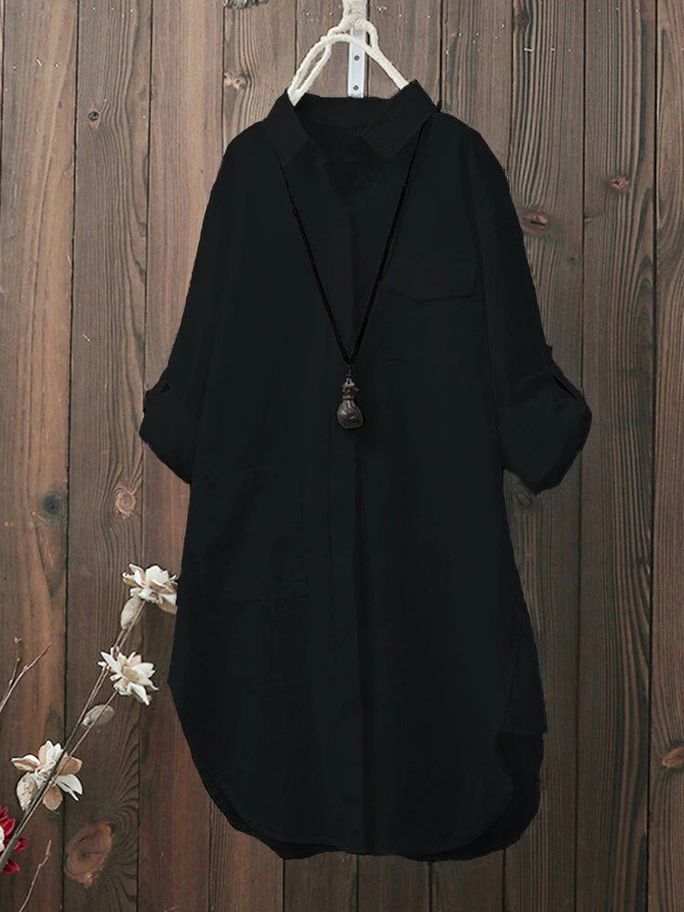 Women Solid Color Loose Casual Long Sleeve Shirts 5 Women Solid Color Loose Casual Long Sleeve Shirts - Image 5