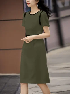 Contrast Short Sleeve Crew Neck Dress For Women -Zanzea Shop 10e760e6 f968 474f 95b5 2c05f6615164