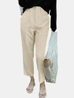 Solid Pocket Casual Pants For Women